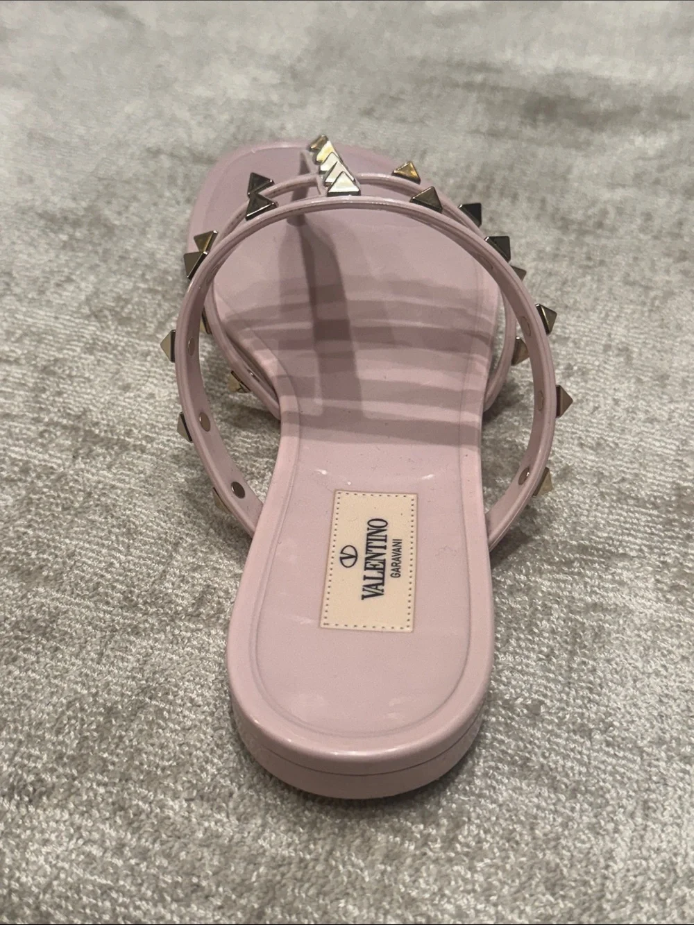 Valentino Garavani Light Pink Patent Studded T-Strap Thong Jelly Sandals 39
